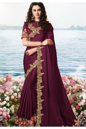 purple art silk heavy embroidered saree 6213