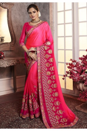 rani pink art silk embroidered party wear saree 2165