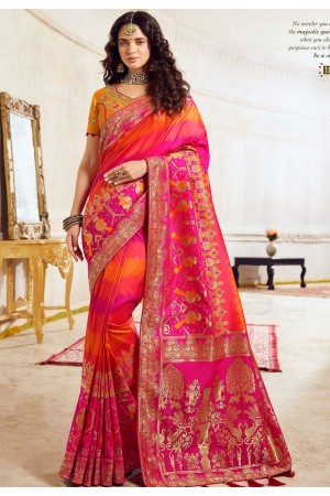 rani pink orange art silk traditional saree 10041