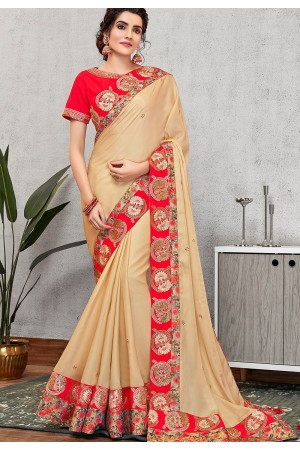 traditional cream silk georgette embroidered saree 11420