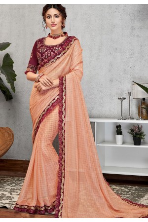 traditional peach silk georgette embroidered saree 11410