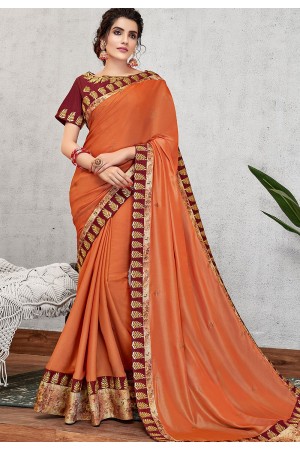 wedding orange silk georgette embroidered saree 11421