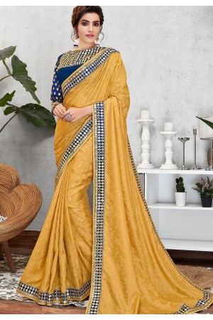 yellow jacquard silk embroidered sangeet saree 11407