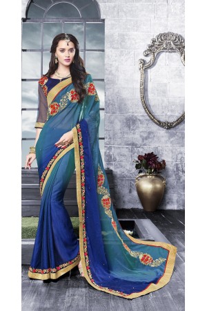 Party-wear-multi-Blue-color-saree