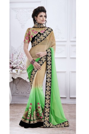Party-wear-Green-Chikoo-color-saree