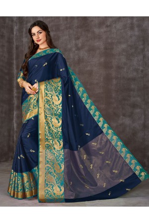 Ahaana Deep Blue Cotton Saree