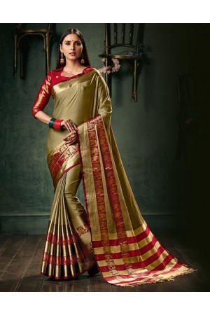 Amani Duskin Beige Wedding Wear Cotton Saree