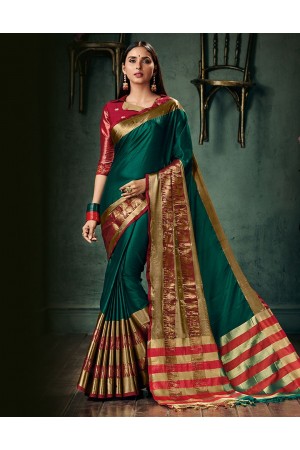 Amani Tender Green Wedding Wear Cotton Saree