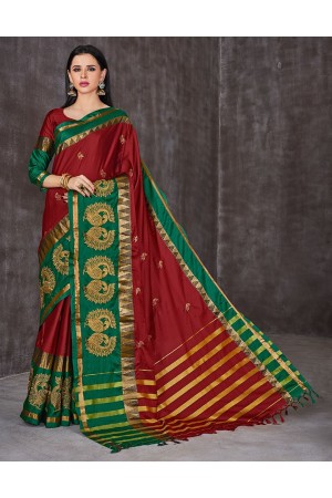 Anaika Mayuri Currant Red Festive Wear Cotton Sarees