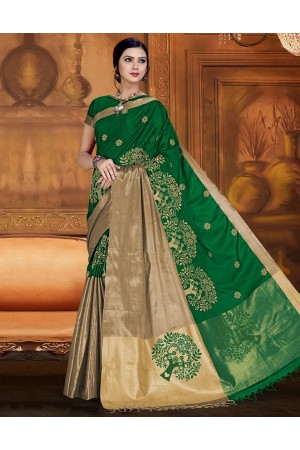 Aryaa Aabha Tender Green Festive Wear Cotton Saree