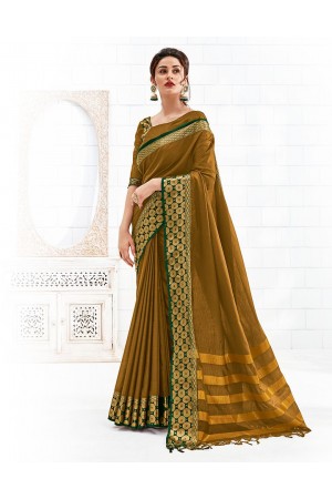 Bavitha Mustard Yellow Festive Wear Cotton Saree