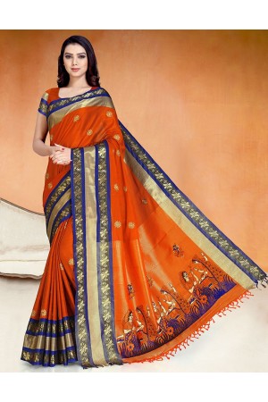 Chaitra Kala Tangy Orange Cotton Saree