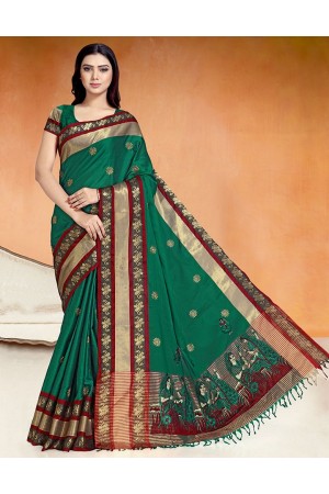 Chaitra Kala Tender Green Cotton Saree