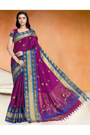 Chaitra Kala Wine Magenta Cotton Saree