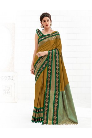 Chaitra Mustard Yellow Festive Wear Cotton Saree