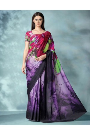 Inara Digital Printed Iris Purple Saree