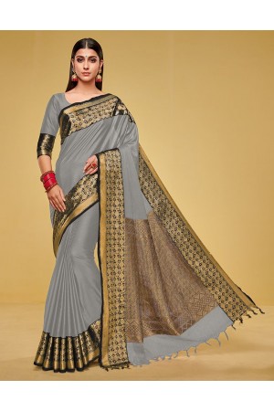 Kanisha Ash Grey Cotton Saree