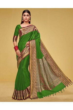 Kanisha Lush Green Cotton Saree