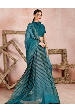 Kaya Aqua Blue Designer Wear Cotton Saree