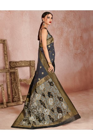 Kaya Smoky Grey Designer Wear Cotton Saree