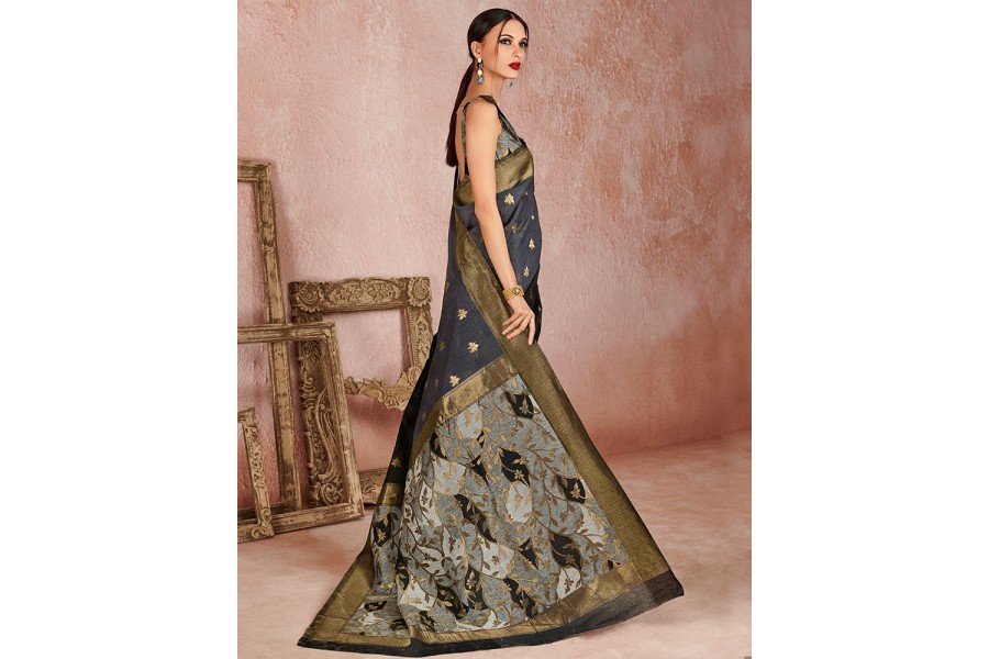 Dark Grey Smoky Texture Handloom Saree main image 1