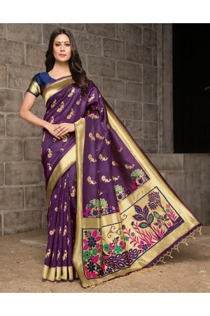 Mayil Weaved Peacock Motif Purple Saree