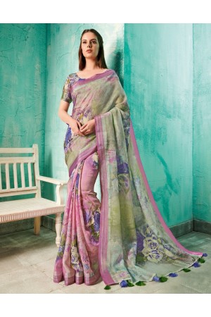 Neisha Fawn Green Linen Printed Saree