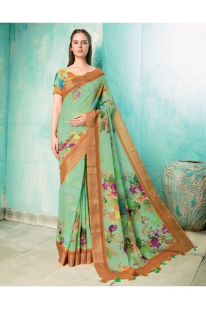 Neisha Light Green Linen Printed Saree