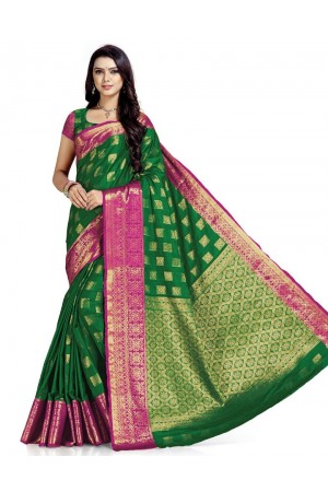 Paneri Lush Green Wedding  Wear Cotton Saree    Saree