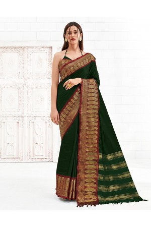 Reemika Emerald Green Festive Wear Cotton Saree