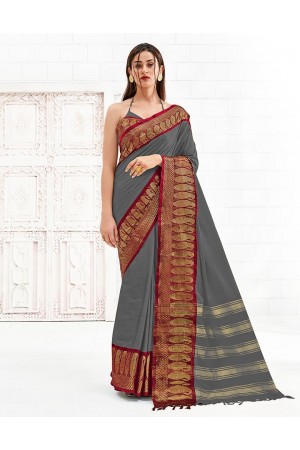 Reemika Smoky Grey Festive Wear Cotton Saree