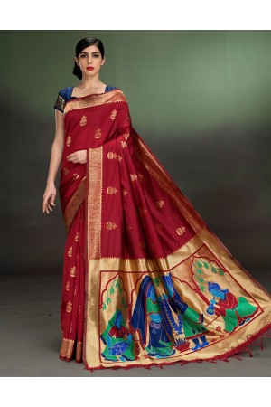 Regal Kalash Motif Currant Red Saree