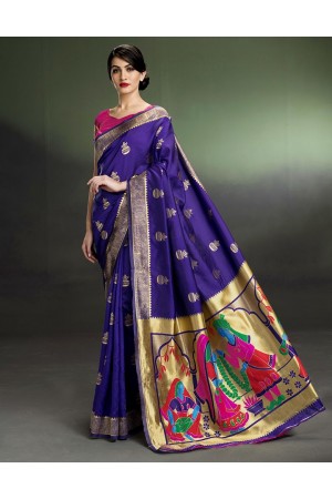 Regal Kalash Motif Royal Blue Saree