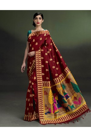 Regal Leaf Motif Currant Maroon Saree