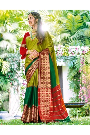 Riti Lime Green Wedding Wear Cotton Saree