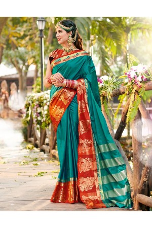 Saleha Tender Green Wedding Wear Cotton Saree