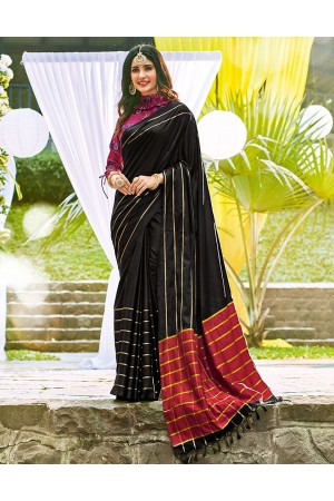 Sampada Onyx Black Wedding Wear Cotton Saree