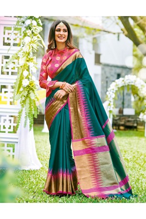 Sarisha Tender Green Wedding Wear Cotton Saree