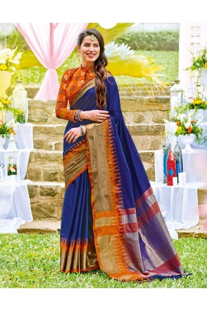 Sarissa Sapphire Blue Wedding Wear Cotton Saree