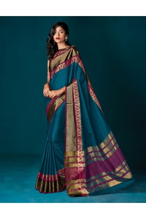 Simoni Peacock Blue Party Wear Saree