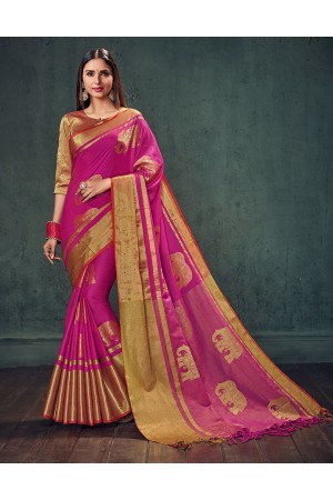 Swarna Karini Jazzy Pink Designer Wear Cotton Saree