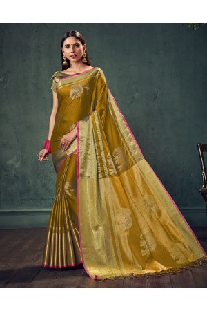 Swarna Karini Mustard Yellow Festive Wear Cotton Saree