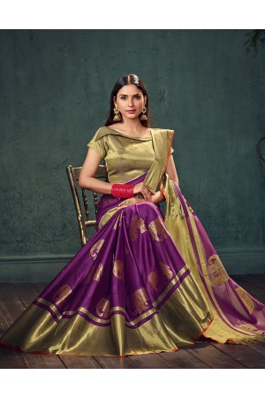 Swarna Karini Wine Magenta Festive Wear Cotton Saree