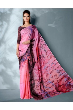 Ziva Digtal Printed Thistle Pink Saree