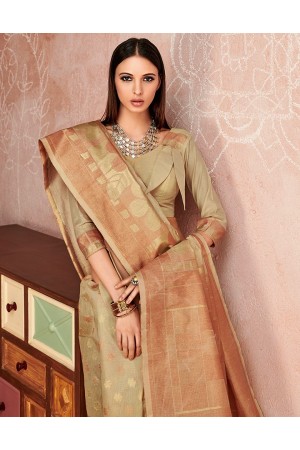 Zoya Duskin Beige Designer Wear Cotton Saree