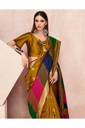 Zoya Mustard Golden Designer Wear Cotton Saree