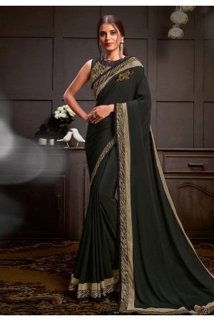 Black satin georgette saree with blouse 21207