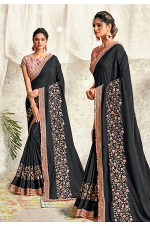Black silk saree with blouse 21007