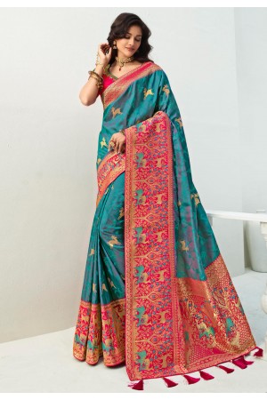 Blue banarasi silk saree with blouse 10097