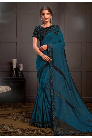 Blue silk georgette saree with blouse 21209